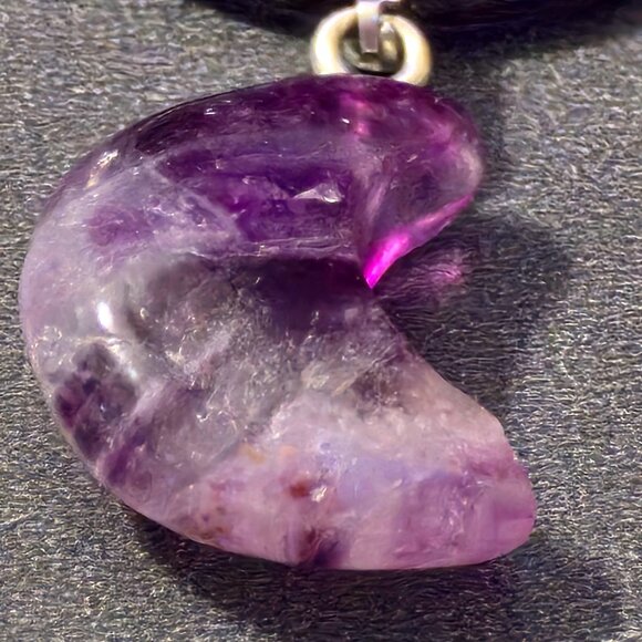 Purple Fluorite Moon Pendant and Cord Necklace Clarity Focus Wisdom - Picture 5 of 6
